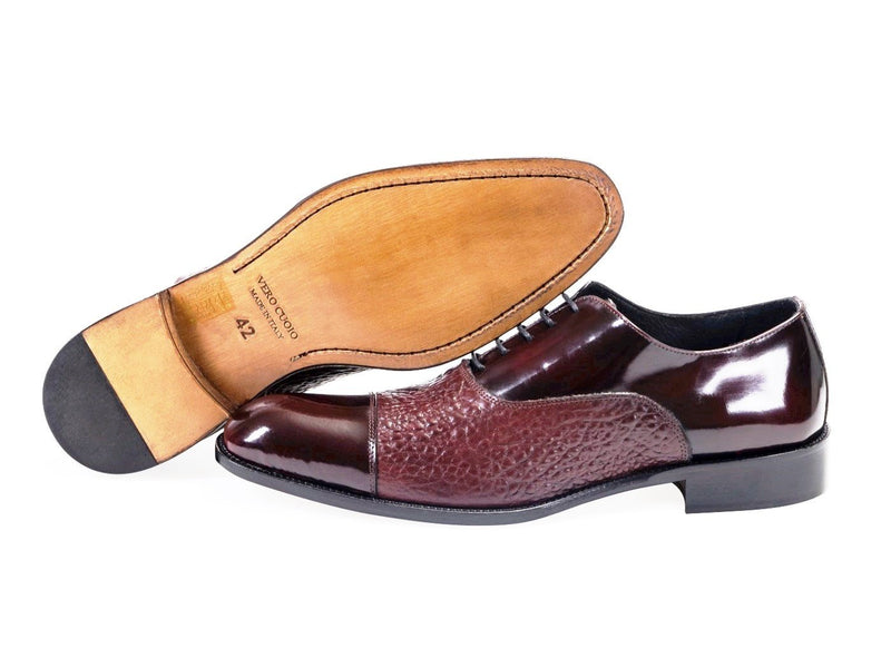All leather.Two Material Oxford Shoes -Burgendy 