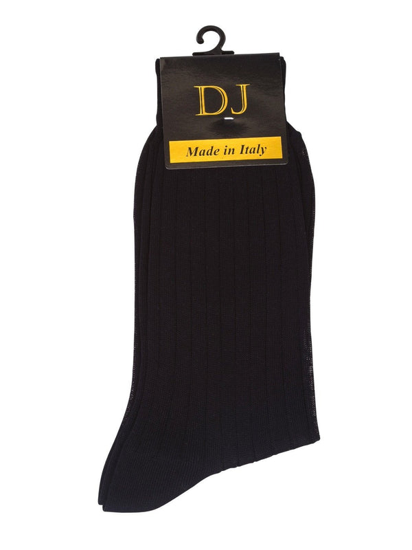 100% Mercerized Cotton Socks  Stripe Design Mid Calf Socks -Black