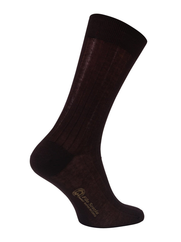 100% Mercerized Cotton Socks  Stripe Design Mid Calf Socks -Black