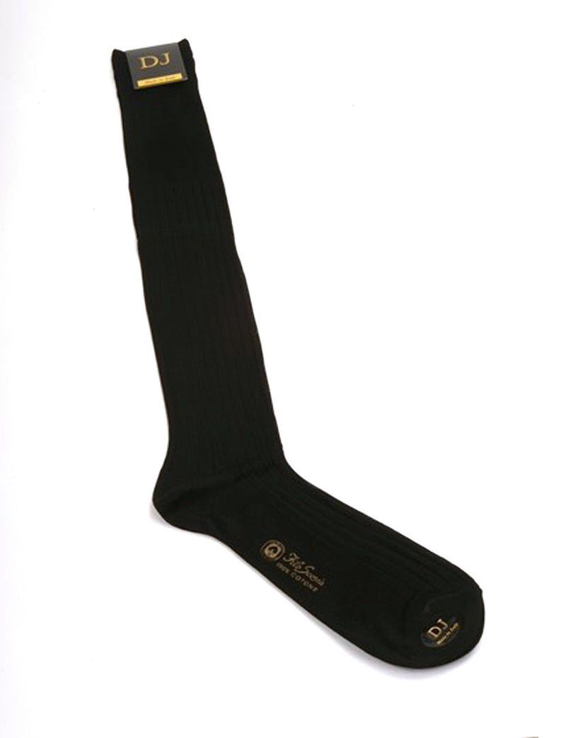 12 100% Mercerized Cotton Knee High Socks in Luxury Gift Box Black