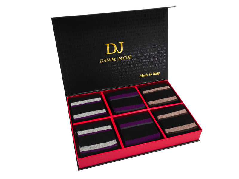 6 Stripe  design Knee High Socks In luxury Gift Box