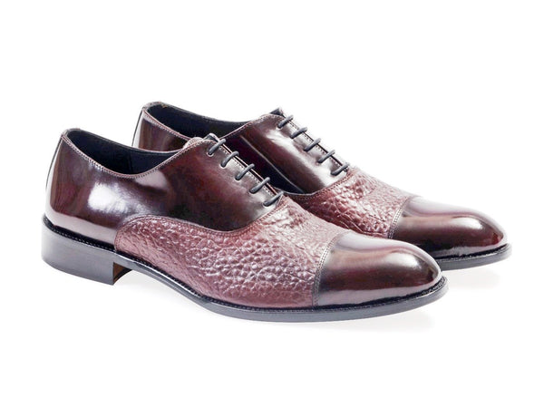 All leather.Two Material Oxford Shoes -Burgendy 