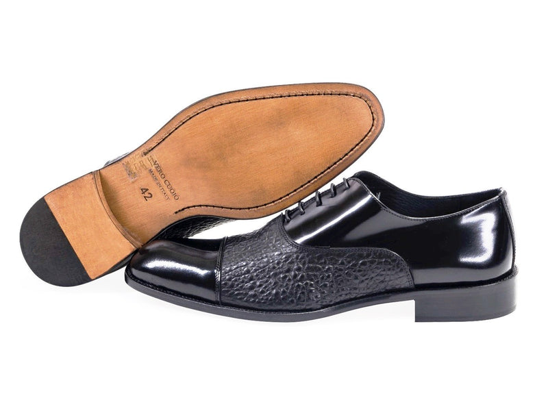 All leather.Two Material Oxford Shoes.Black