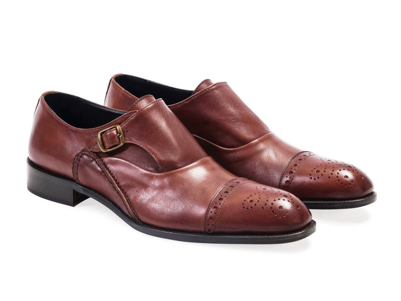 All Leather Derby Mono Buckle Shoes.Brown