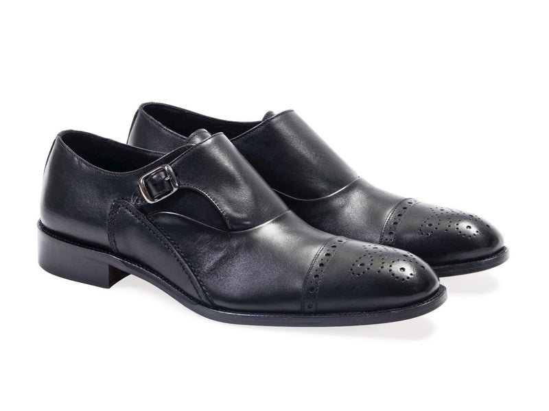 All Leather Derby Mono Buckle Shoes.Black