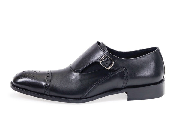 All Leather Derby Mono Buckle Shoes.Black